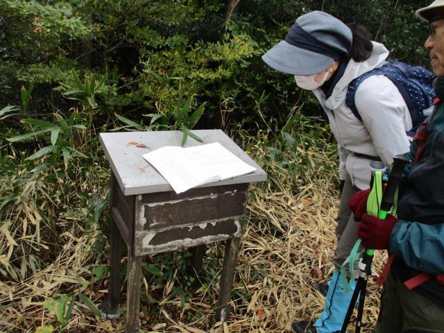 砦あとにある登山者ノート
